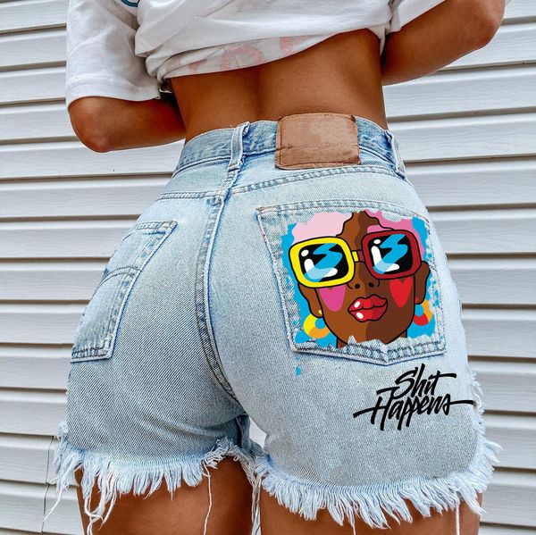 women's summer new ripped denim shorts over pants wear street fashion casual holiday lipstick girl pattern print graffiti wash fringe s, White;black
women's summer new ripped denim shorts over pants wear street fashion casual holiday lipstick girl pattern print graffiti wash fringe s, White;black