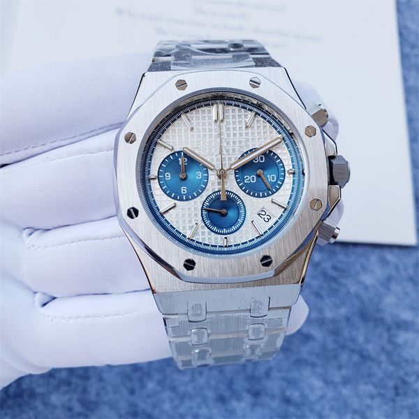fashion silver gold men's ap watches stainless steel material butterfly buckle quartz watch dial diameter 43mm hj1, Blue;white
fashion silver gold men's ap watches stainless steel material butterfly buckle quartz watch dial diameter 43mm hj1, Blue;white