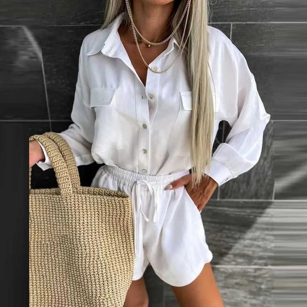 women's two piece pants autumn two piece set women solid long sleeve blouse shorts set club outfits lace-up 2 piece suit streetwear clo, White
women's two piece pants autumn two piece set women solid long sleeve blouse shorts set club outfits lace-up 2 piece suit streetwear clo, White