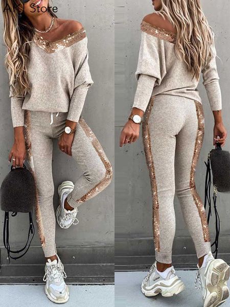 women's two piece pants women fashion sequins patchwork long sleeve high waist pants sets t221012, White
women's two piece pants women fashion sequins patchwork long sleeve high waist pants sets t221012, White