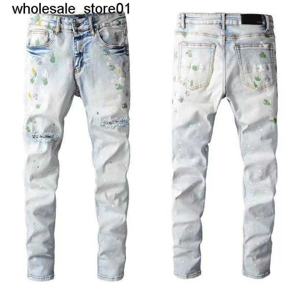 men's jeans designer amirs new thin denim slim elastic leisure sports paint hole streetwear jeans, Blue
men's jeans designer amirs new thin denim slim elastic leisure sports paint hole streetwear jeans, Blue