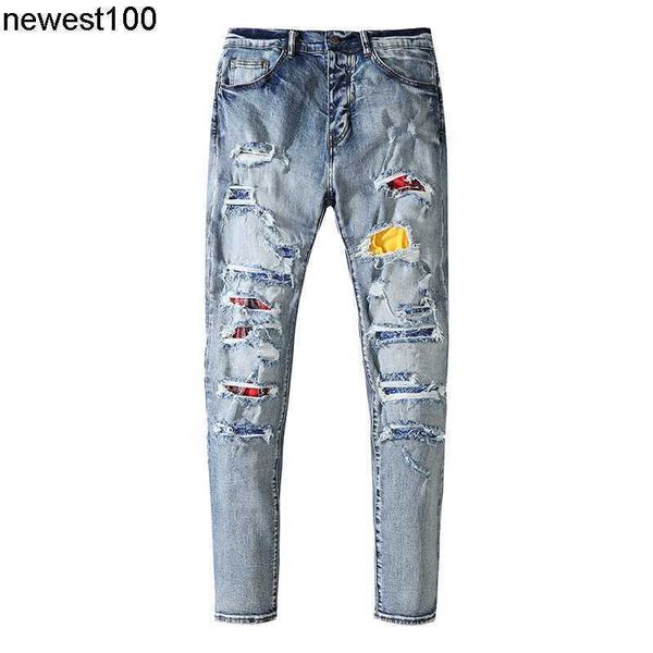 men's jeans amirs designer street wash hole colorful beggar style men's small leg pants motorcycle jeans, Blue
men's jeans amirs designer street wash hole colorful beggar style men's small leg pants motorcycle jeans, Blue