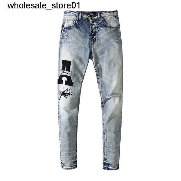 new men's jeans designer amirs letter embroidery denim pants knife cut hole style fashion jeans, Blue
new men's jeans designer amirs letter embroidery denim pants knife cut hole style fashion jeans, Blue