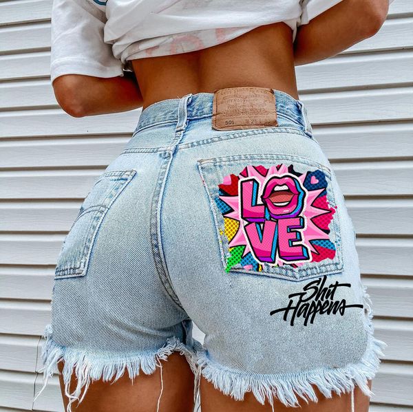 women's summer new ripped jean shorts wear street-style instagram lettered love print graffiti washed fringe shorts over pants, White;black
women's summer new ripped jean shorts wear street-style instagram lettered love print graffiti washed fringe shorts over pants, White;black