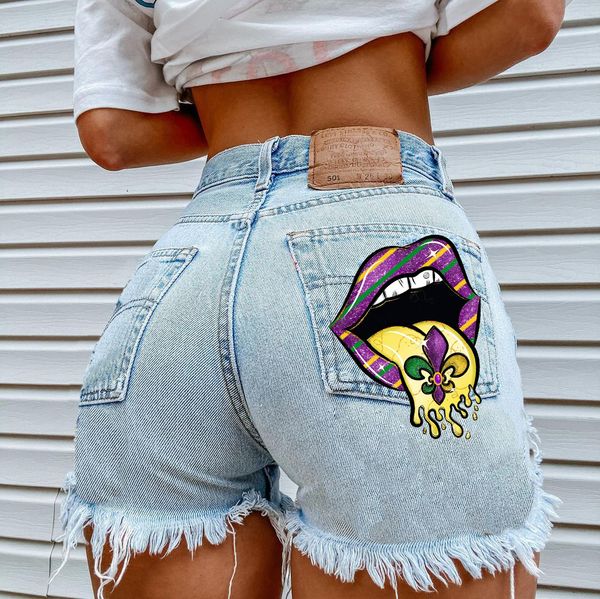 women's summer new ripped denim shorts over pants wear street-style instagram personality color tongue sticking out print graffiti wash, White;black
women's summer new ripped denim shorts over pants wear street-style instagram personality color tongue sticking out print graffiti wash, White;black