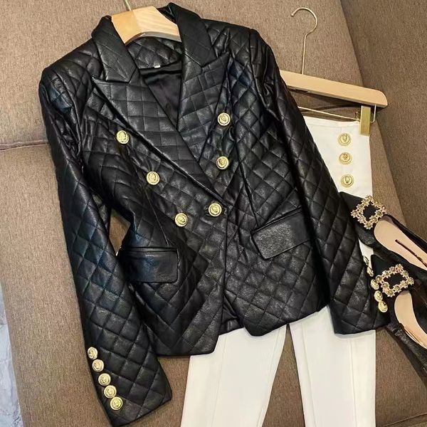 womens designer blazers tide brand quality retro fashion designer leather suit jacket double-breasted slim plus size women's clothing, White;black 
womens designer blazers tide brand quality retro fashion designer leather suit jacket double-breasted slim plus size women's clothing, White;black