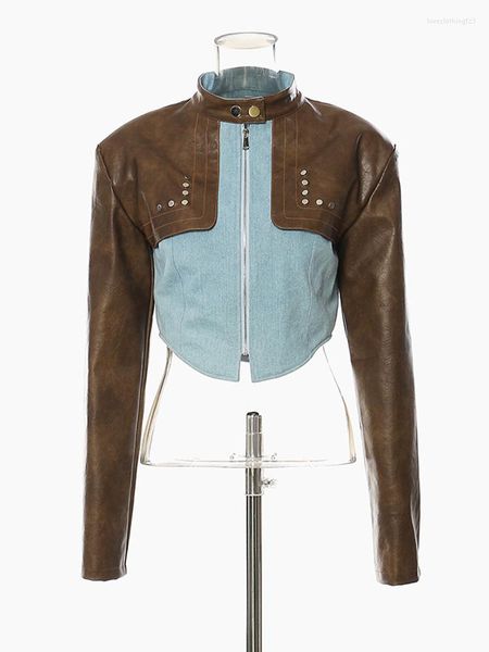 women's jackets korean jacket for women stand collar long sleeve patchwork pu leather colorblock female clothing autumn clothes, Black;brown
women's jackets korean jacket for women stand collar long sleeve patchwork pu leather colorblock female clothing autumn clothes, Black;brown
