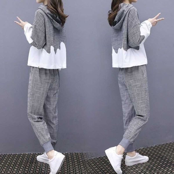 women's two piece pants 2021 spring autumn new women fashion color matching sports suit long sleeve hooded high waisted pants two-piece, White
women's two piece pants 2021 spring autumn new women fashion color matching sports suit long sleeve hooded high waisted pants two-piece, White
