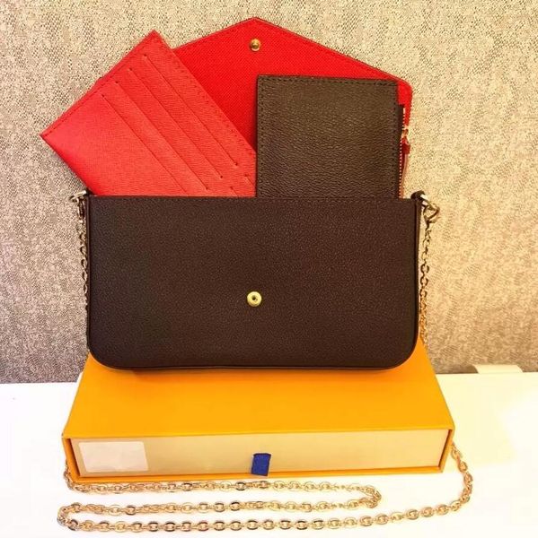 3pcs luxurys designer shoulder bag chain wallet women classic handbag pochette felicie bag genuine leather handbags purse with box, Red;black
3pcs luxurys designer shoulder bag chain wallet women classic handbag pochette felicie bag genuine leather handbags purse with box, Red;black