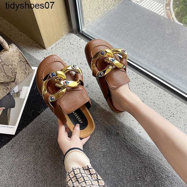 oversized women's shoes 41-43 fat feet wide and fat no heel lazy people wearing fashionable baotou half slippers women, Black