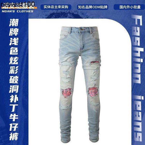 men's designer jeans amirs jeans cashew flower light color dazzling hole patch beggar pants slim, Blue
men's designer jeans amirs jeans cashew flower light color dazzling hole patch beggar pants slim, Blue