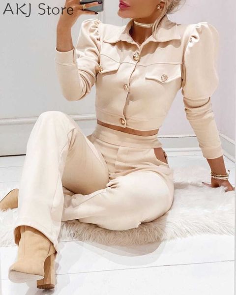 women's two piece pants women turndown collar long sleeve pocket decor buttoned hollow high waist pants 2 piece set t221012, White
women's two piece pants women turndown collar long sleeve pocket decor buttoned hollow high waist pants 2 piece set t221012, White