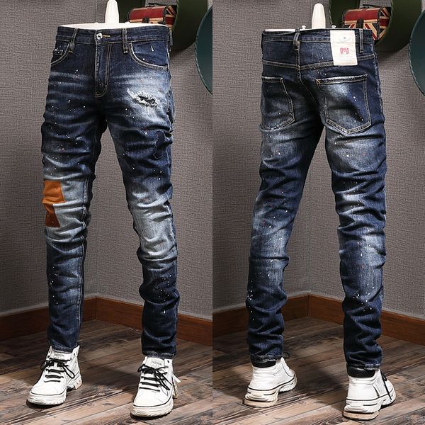 cool guy jeans italia style color wash effect ripped skinny denim trousers for men, Blue
cool guy jeans italia style color wash effect ripped skinny denim trousers for men, Blue