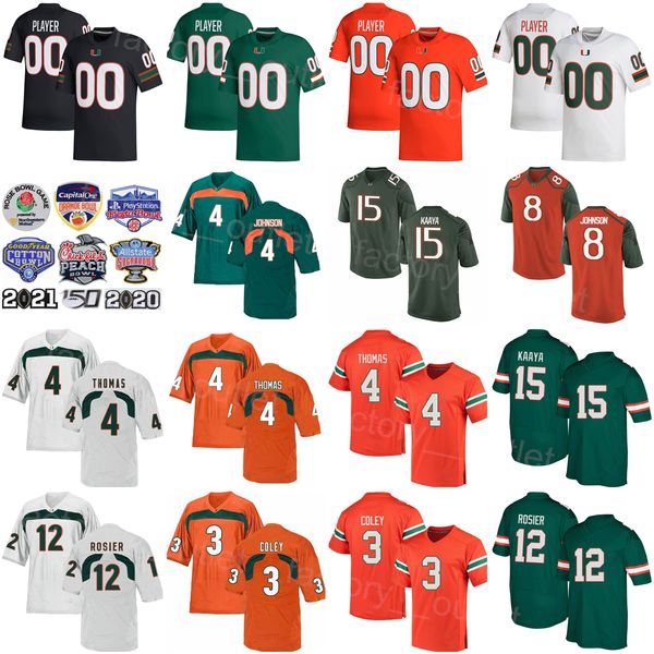 ncaa miami hurricanes football college 4 jaquan johnson jersey university 12 malik rosier 8 braxton berrios 15 brad kaaya 3 stacy coley 8 du, Black