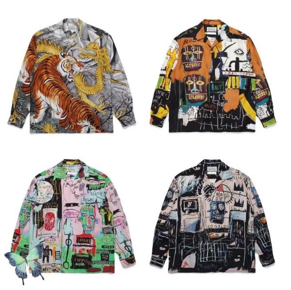 classic print hawaiian long sleeved shirt men's casual shirts women, White;black
classic print hawaiian long sleeved shirt men's casual shirts women, White;black