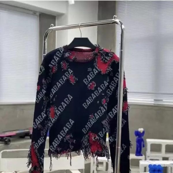 fashion sweater women's tattered autumn winter round neck striped long sleeve women men high end jacquard cardigan knitting sweaters co, White;black