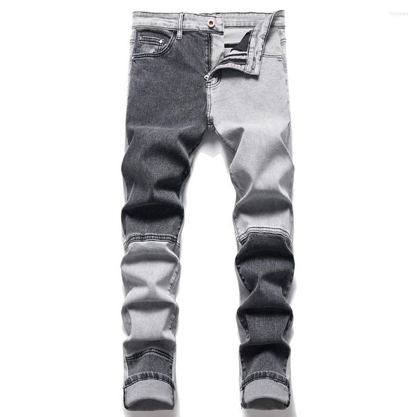 men's jeans men patchwork stretch denim gray black slim straight pants spliced trousers, Blue
men's jeans men patchwork stretch denim gray black slim straight pants spliced trousers, Blue