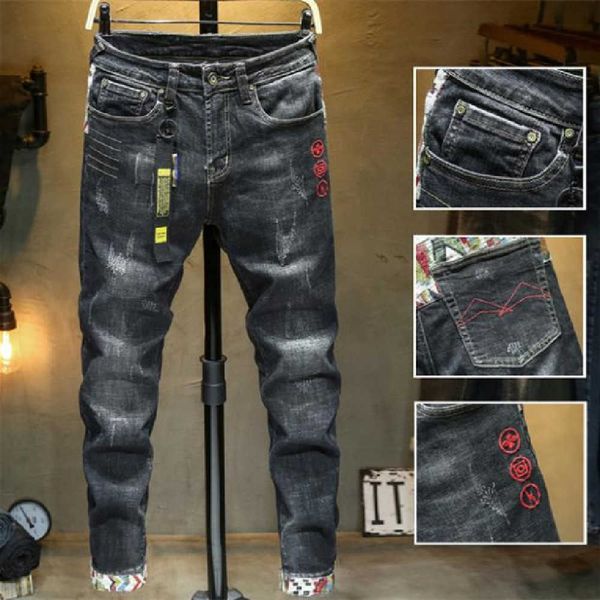 jeans new european american holes stick fabric slim stretch small foot simple personalized embroidery, Blue
jeans new european american holes stick fabric slim stretch small foot simple personalized embroidery, Blue