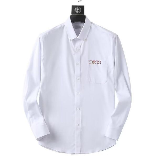 designer shirts black and white fashion style men's long sleeve embroidered label shirts high spring anti wrinkle casual, White;black