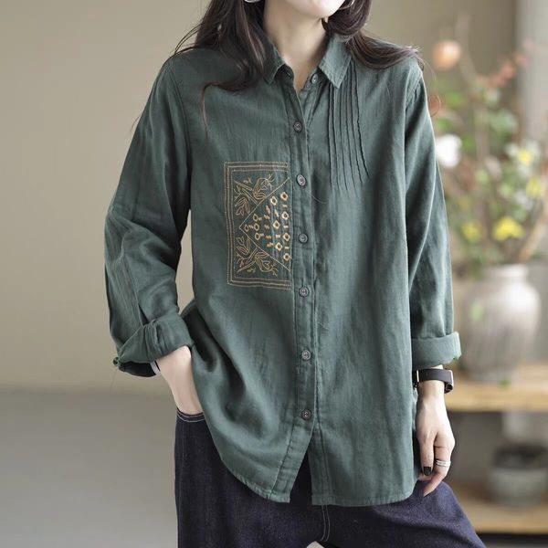 size -2xl women's long sleeve shirt spring autumn ladies loose vintage casual solid embroidery lapel shirts blouse, White
size -2xl women's long sleeve shirt spring autumn ladies loose vintage casual solid embroidery lapel shirts blouse, White
