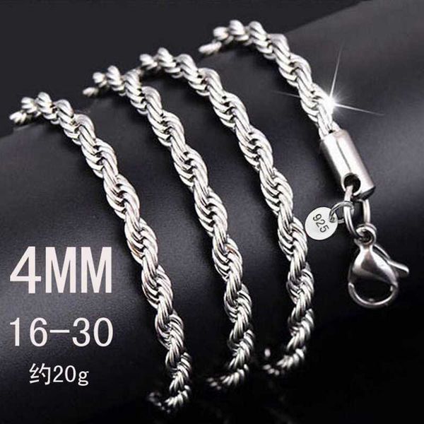 beaded strands real % 925 sterling silver 4mm rope chain wholesale personality fashion party wedding gift silver chain necklace men l221012, Black 
beaded strands real % 925 sterling silver 4mm rope chain wholesale personality fashion party wedding gift silver chain necklace men l221012, Black