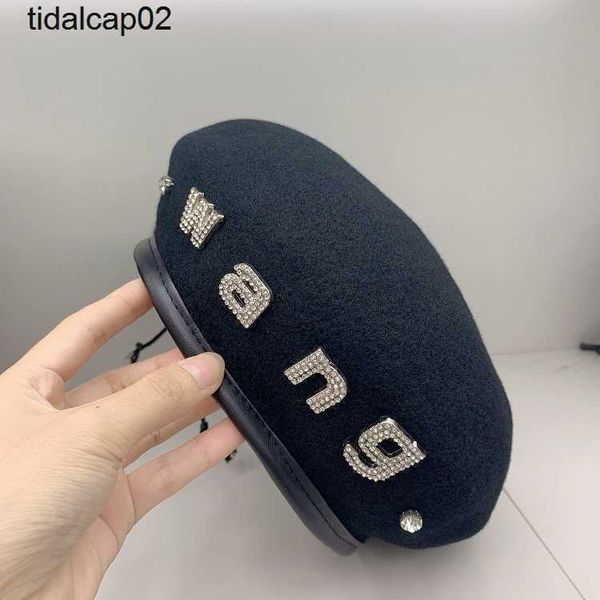 net red large wang letter alexanderwangs beret female autumn and winter wool tweed black hat bud painter hats, Blue;gray
net red large wang letter alexanderwangs beret female autumn and winter wool tweed black hat bud painter hats, Blue;gray