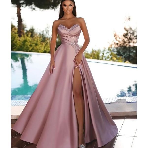 new pink prom dresses sleeveless satin strapless v neck appliques shiny sequins evening dresses gowns side slit floor length party gowns plu, Black
new pink prom dresses sleeveless satin strapless v neck appliques shiny sequins evening dresses gowns side slit floor length party gowns plu, Black