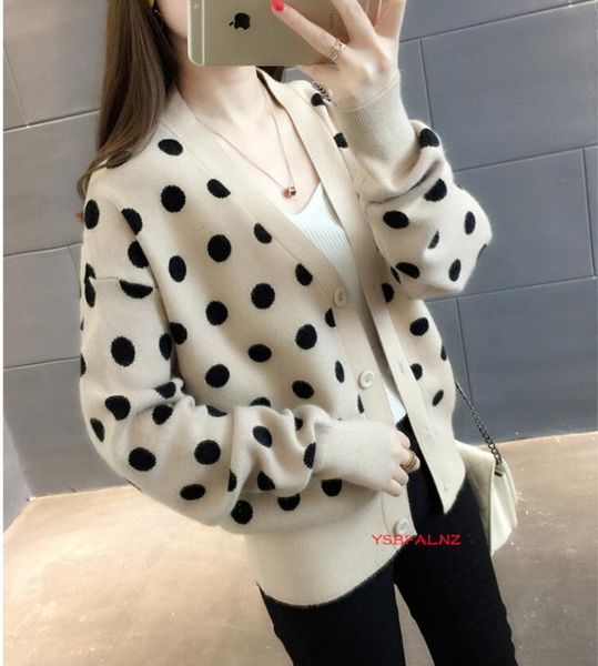women's sweaters loose dot print short knitted cardigan red black v-neck long sleeve knit jacket coat female, White;black
women's sweaters loose dot print short knitted cardigan red black v-neck long sleeve knit jacket coat female, White;black
