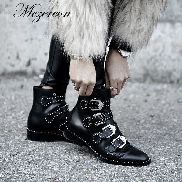women ankle boots real leather rivets buckle punk boots woman studded gothic designer shoes ladies botas mujer plus size 44 221016, Black
women ankle boots real leather rivets buckle punk boots woman studded gothic designer shoes ladies botas mujer plus size 44 221016, Black