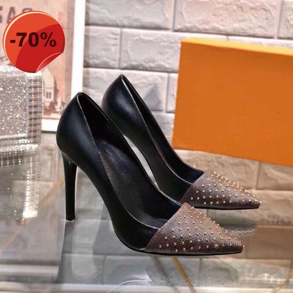 boat shoe high heels dress shoes classic high-heeled designer leather rivet thick heel 100% cowhide metal button women pointed letter large, Black
boat shoe high heels dress shoes classic high-heeled designer leather rivet thick heel 100% cowhide metal button women pointed letter large, Black