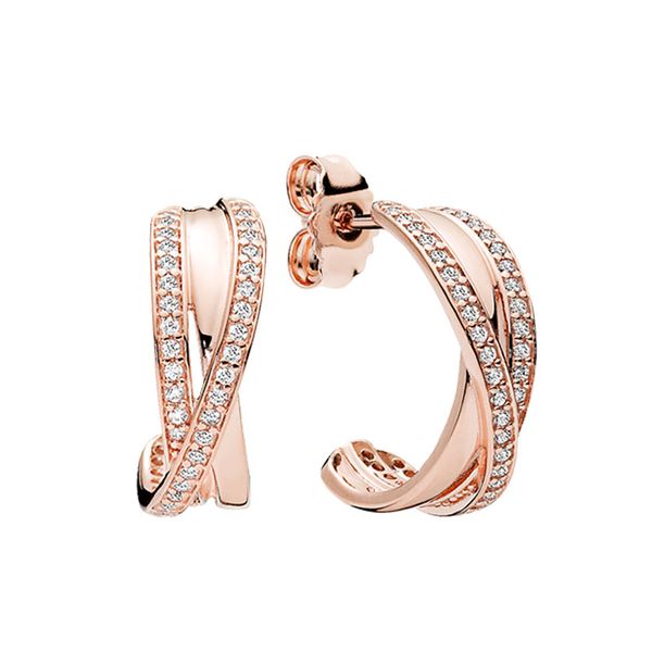 rose gold crossover pave lines hoop earrings with original box for pandora 925 sterling silver women girls wedding jewelry engagement gifts, Golden;silver 
rose gold crossover pave lines hoop earrings with original box for pandora 925 sterling silver women girls wedding jewelry engagement gifts, Golden;silver