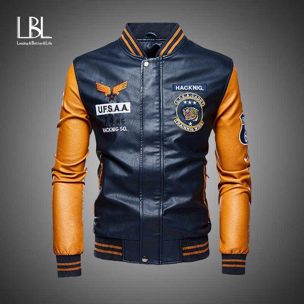 men's leather faux bomber jacket men baseball jackets biker pu coat pilot varsity fleece college black slim fit motorcycle lj201013
men's leather faux bomber jacket men baseball jackets biker pu coat pilot varsity fleece college black slim fit motorcycle lj201013
