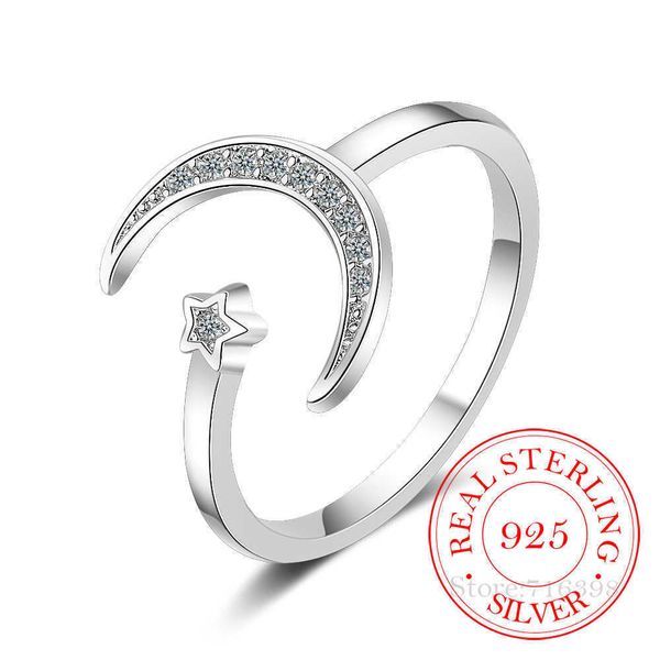 cluster rings % 925 solid real sterling silver fine jewelry moon star cz cocktail opening ring sizable for women girl gift l221011, Golden;silver
cluster rings % 925 solid real sterling silver fine jewelry moon star cz cocktail opening ring sizable for women girl gift l221011, Golden;silver