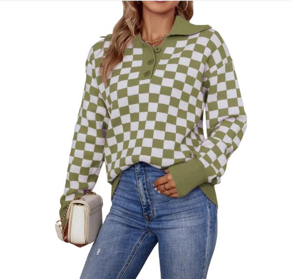 women's sweaters for spring autumn knitwear checkerboard print long sleeve lapel button loose sweater, White;black
women's sweaters for spring autumn knitwear checkerboard print long sleeve lapel button loose sweater, White;black