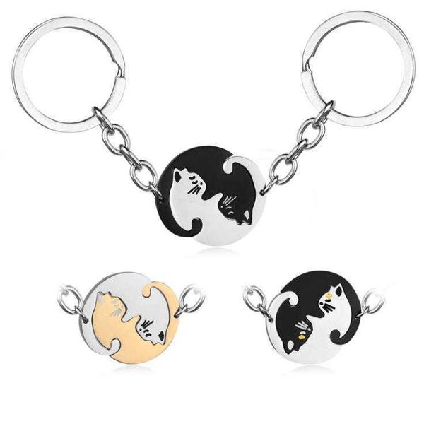 key rings cute black white hug cat couple keychains paried key holder pendant lovers trinket yin yang cat keyring for women men llavero l221, Slivery;golden
key rings cute black white hug cat couple keychains paried key holder pendant lovers trinket yin yang cat keyring for women men llavero l221, Slivery;golden