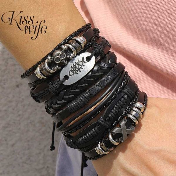 beaded strands 6pcs set gothic punk skull metal multilayer leather bracelet men bracelets bangles male rope chain arm jewelry dropship l2210, Black
beaded strands 6pcs set gothic punk skull metal multilayer leather bracelet men bracelets bangles male rope chain arm jewelry dropship l2210, Black
