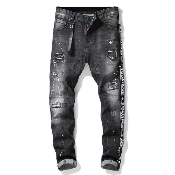 men's jeans and winter new tattered paint splicing men's slim stretch black tight beggars pants 1011, Blue
men's jeans and winter new tattered paint splicing men's slim stretch black tight beggars pants 1011, Blue
