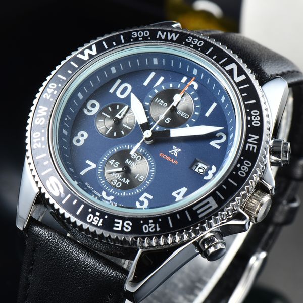 

Luxury Watch Leather Quartz Watch Fashion Business Multifunction Chronograph Top Sports Mens Relojes Hombre, Black