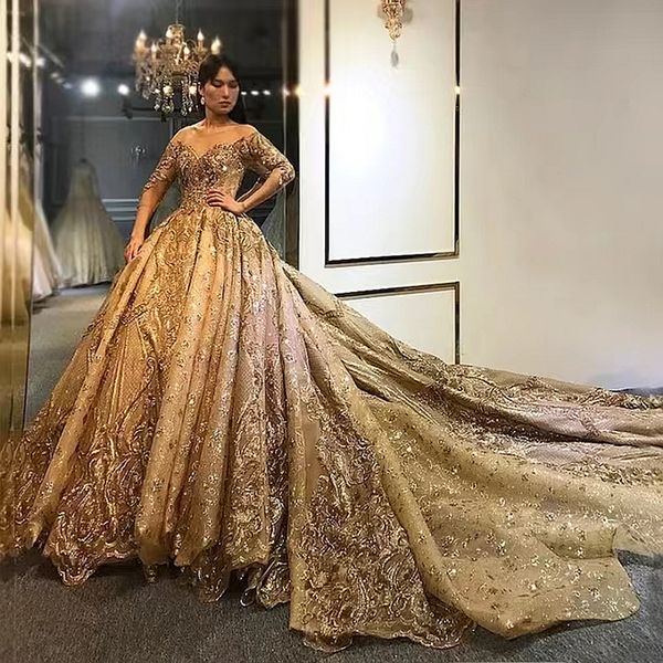 2023 luxurious dubai wedding dress shines gold sequins bridal gowns long train chapel lace up a-line cathedral robe de mariee half sleeves, White
2023 luxurious dubai wedding dress shines gold sequins bridal gowns long train chapel lace up a-line cathedral robe de mariee half sleeves, White