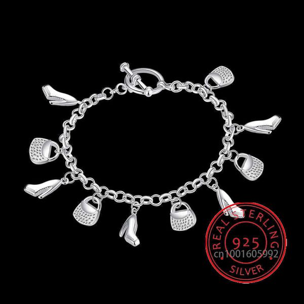 beaded strands 925 sterling silver high-heeled shoes bag charms bracelets pulseiras de prata fine jewelry women party exquisite gift l221012, Black
beaded strands 925 sterling silver high-heeled shoes bag charms bracelets pulseiras de prata fine jewelry women party exquisite gift l221012, Black