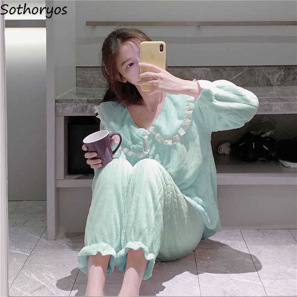 women's sleep lounge pajama sets women lace ruffles flannel elegant solid pleated warm female thicken homewear sweet lovely ins chic te 
women's sleep lounge pajama sets women lace ruffles flannel elegant solid pleated warm female thicken homewear sweet lovely ins chic te