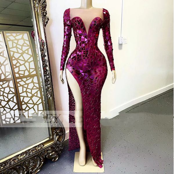 sparkly grape mermaid prom dresses mirror sequined long sleeve high split nightclub stage festival outfit evening dress, Black;red
sparkly grape mermaid prom dresses mirror sequined long sleeve high split nightclub stage festival outfit evening dress, Black;red