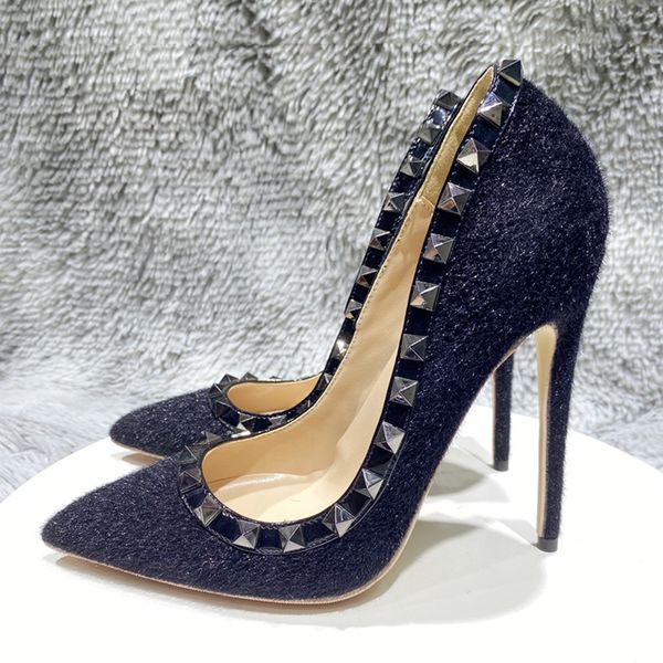 2023 new black hary flock women shoes luxury brand red bottoms heels rivets eedged pointy toe high heel shoes fashion designer female stilet
2023 new black hary flock women shoes luxury brand red bottoms heels rivets eedged pointy toe high heel shoes fashion designer female stilet