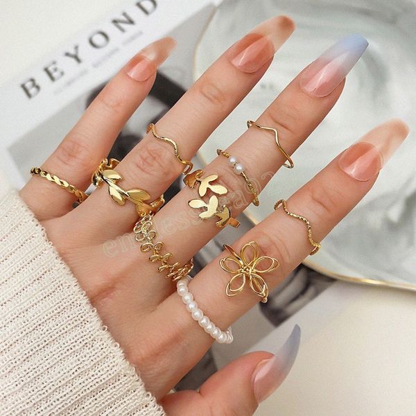 bohemian wave flower ring set for women vintage geometric pearl butterfly metal chain knuckle rings trendy jewelry gift, Silver
bohemian wave flower ring set for women vintage geometric pearl butterfly metal chain knuckle rings trendy jewelry gift, Silver