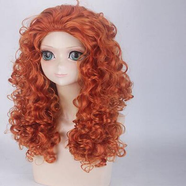 20202 popular orange curl cosplay brave merida animation wig, Black