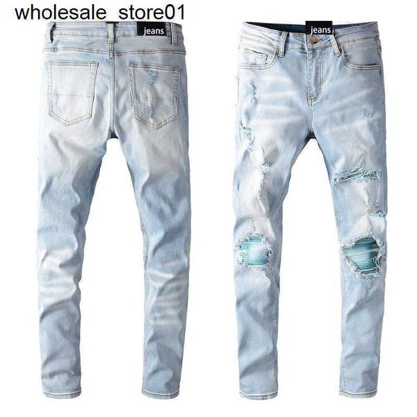 men's jeans designer amirs fashion brand light color hole patch jeans young men streetwear jeans, Blue
men's jeans designer amirs fashion brand light color hole patch jeans young men streetwear jeans, Blue