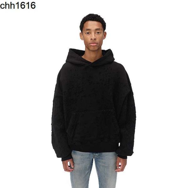 chaopai yiwang yibo's same 21fw amirs worn hole pullover hoodie for men and women, Black
chaopai yiwang yibo's same 21fw amirs worn hole pullover hoodie for men and women, Black