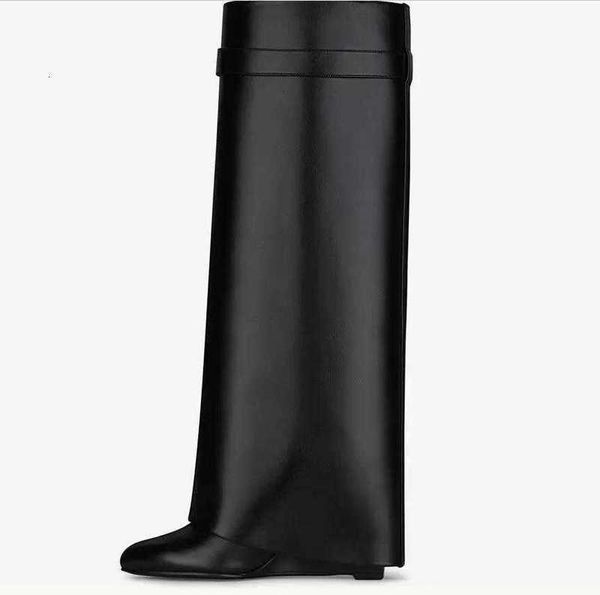 leather boots knee silver gold finish asymmetrical metal padlock clad wedge almond shaped toe heel height ss shark lock sfs2, Black
leather boots knee silver gold finish asymmetrical metal padlock clad wedge almond shaped toe heel height ss shark lock sfs2, Black