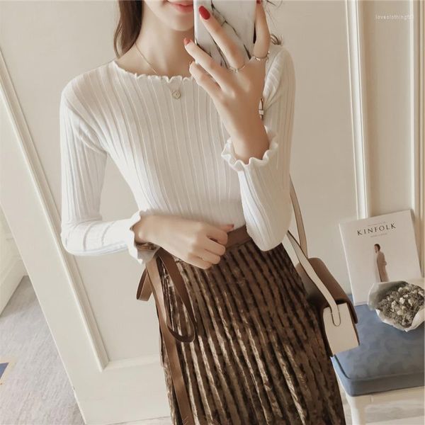 women's sweaters 2022 ruffled collar flare sleeve stripes elegant pullovers women ribbed knitted sweater ruched curled cuff elastic off, White;black
women's sweaters 2022 ruffled collar flare sleeve stripes elegant pullovers women ribbed knitted sweater ruched curled cuff elastic off, White;black