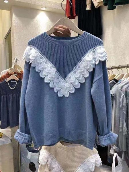 women's sweaters spliced lace design knit pullover round neck long sleeve sweet 2022 women autumn tide y2k clothes 3wq240, White;black
women's sweaters spliced lace design knit pullover round neck long sleeve sweet 2022 women autumn tide y2k clothes 3wq240, White;black